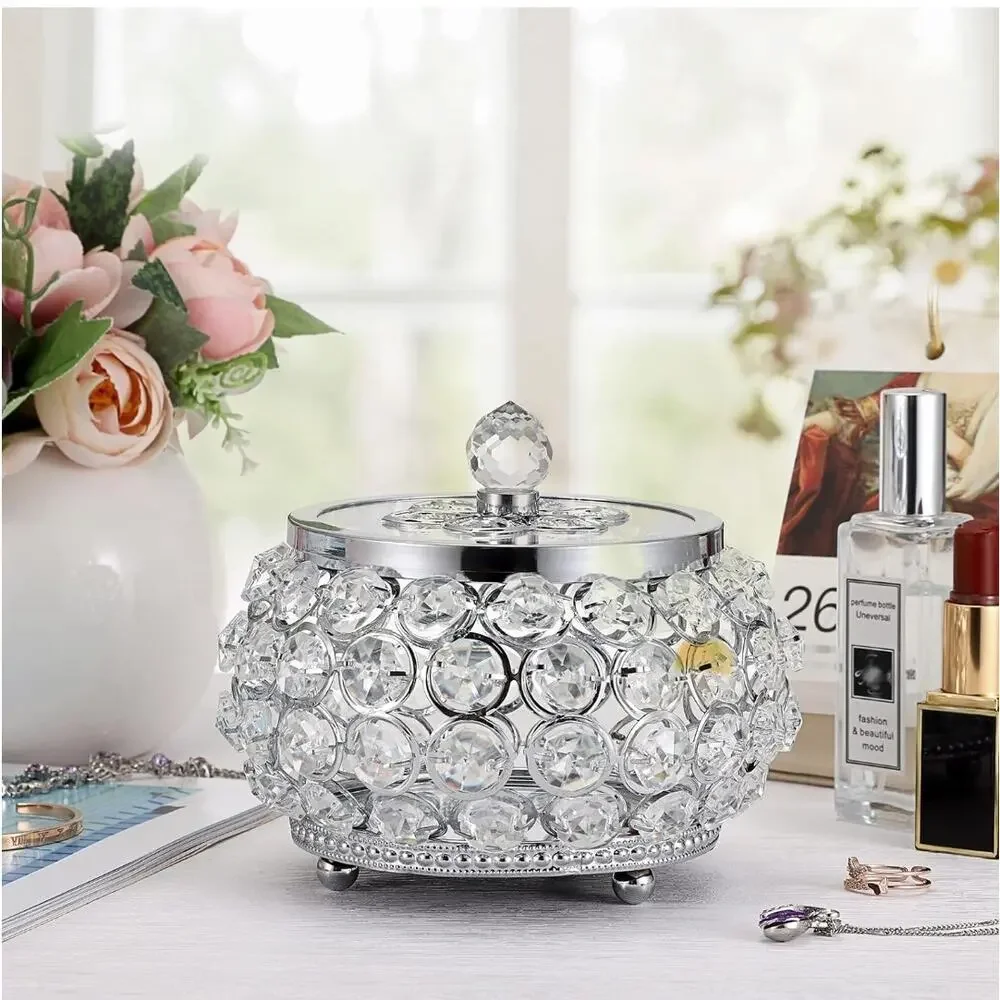 Crystal Jewelry Trinket Box with Glass Lid